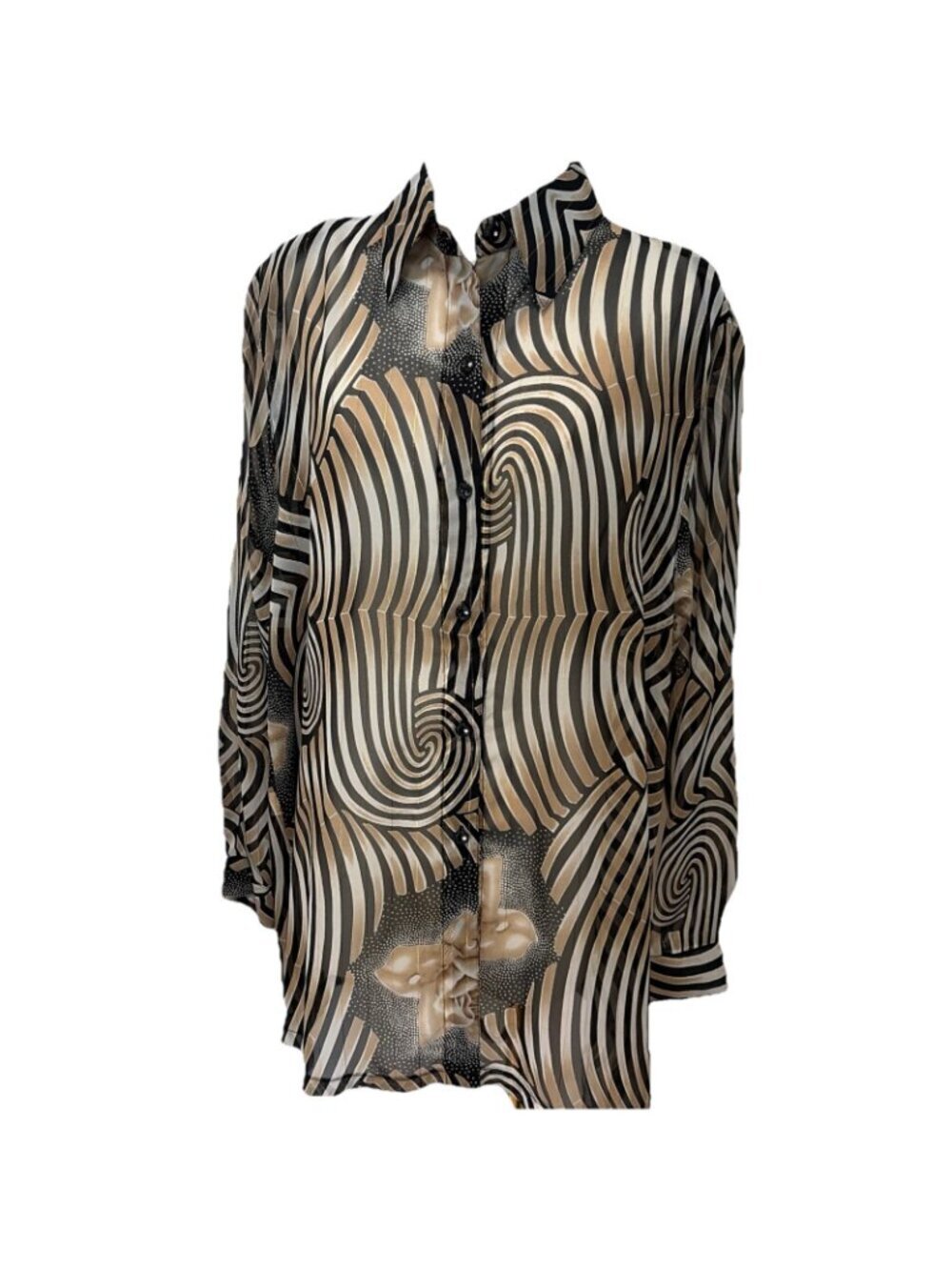 VTG Womens Sheer Button Front Top Tunic Cover Up Size 1X Metallic Artsy Festival